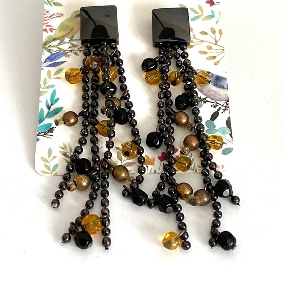 Earrings Dangles Drops Long Black - Picture 7 of 8